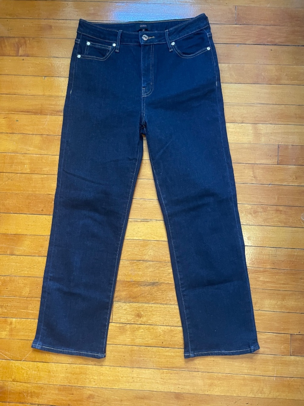 Quince Bella Stretch Relaxed Straight Jeans Sz 29 Dark Wash Classic Denim